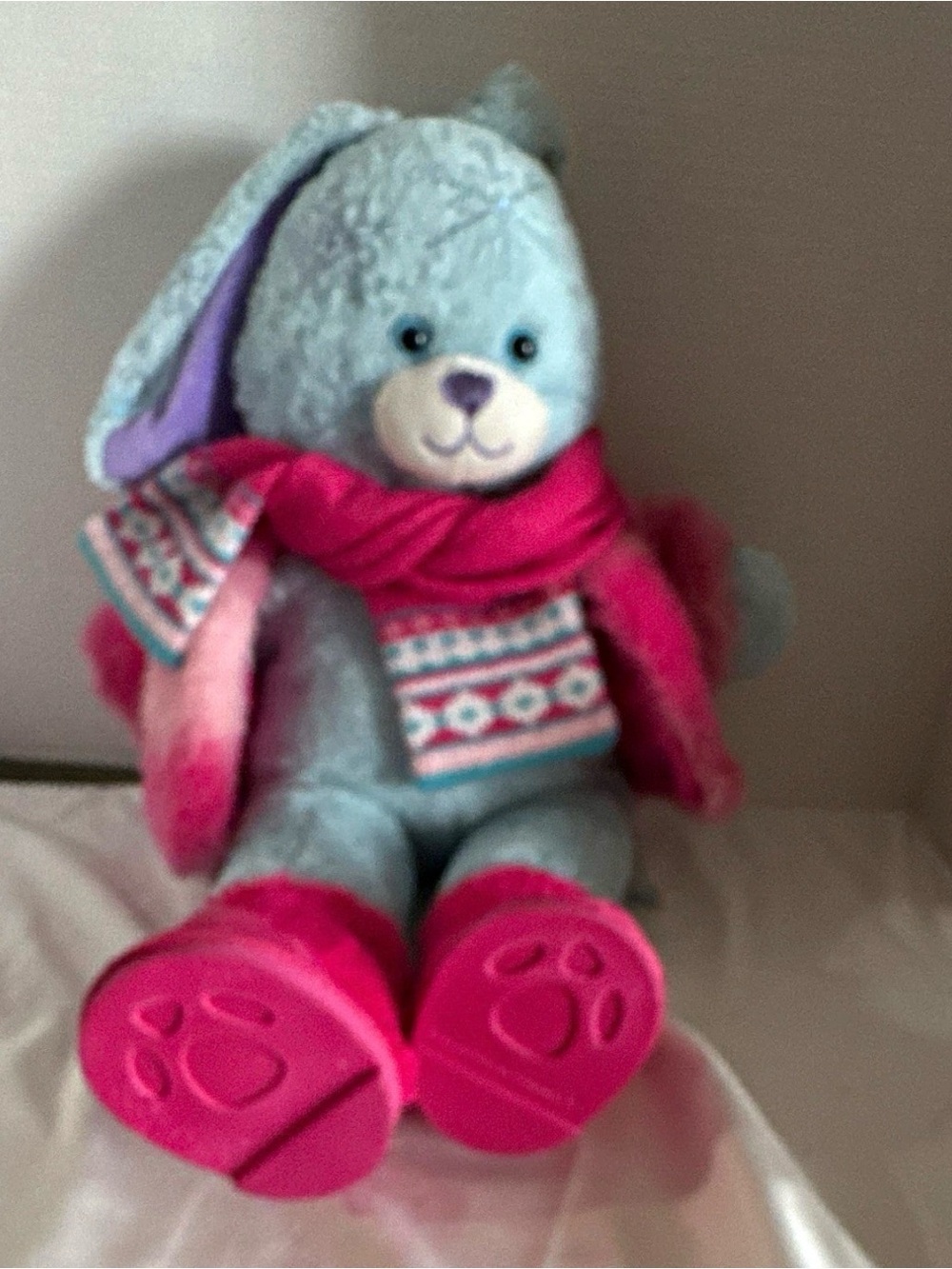 Build-A-Bear Workshop Blue Bunny Plush Stuffed Animal Pink Scarf Sweater 2013